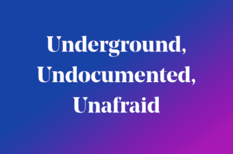 Underground, Undocumented, Unafraid words on blue background