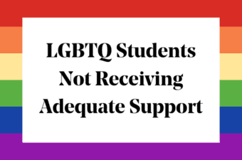 LGBTQ Students Not Receiving Adequate Support words on Rainbow flag