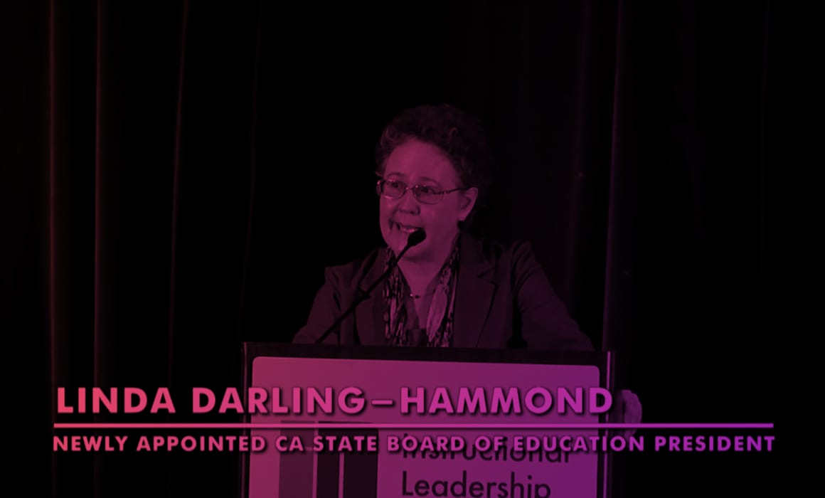 Newly appointed CA State Department of Education President Linda Darling-Hammond speaks at the 2019 Instructional Leadership Corps conference.