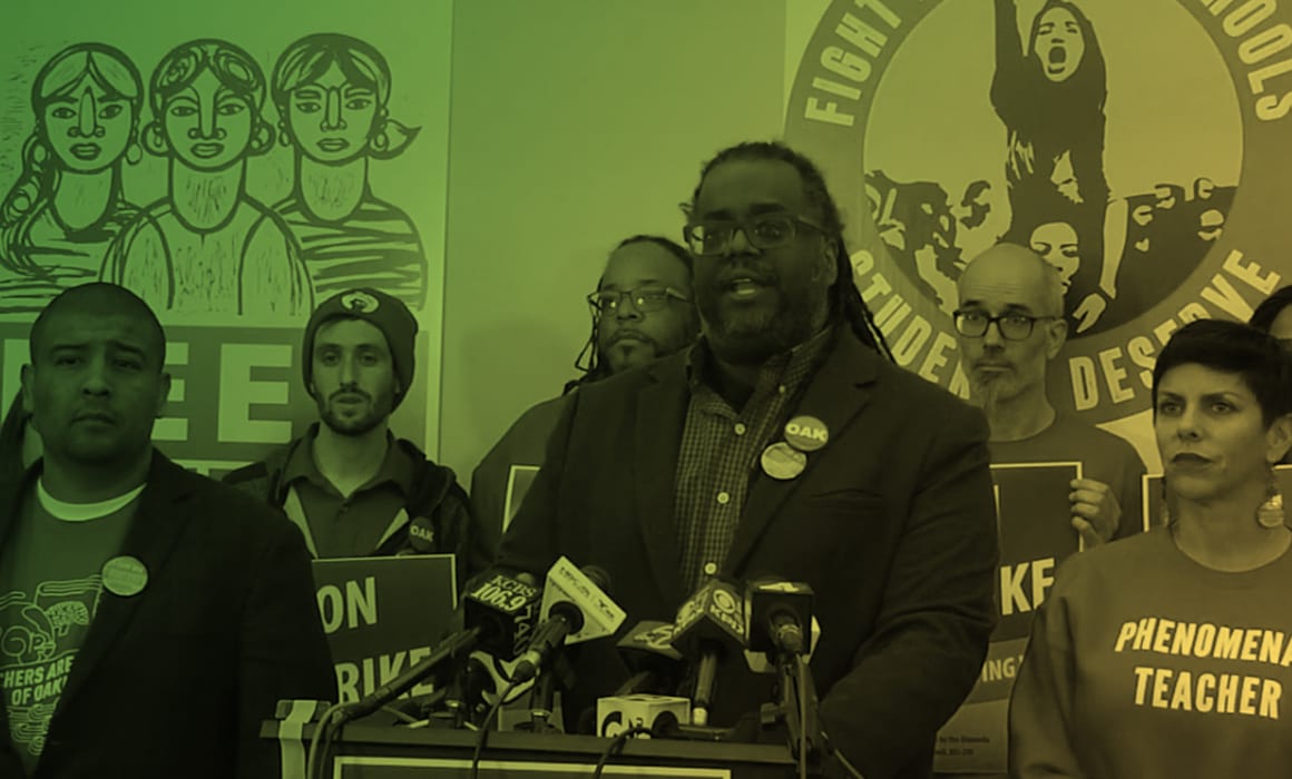Oakland Education Association President Keith Brown speaks at the OEA Strike Day 2 Press Conference.