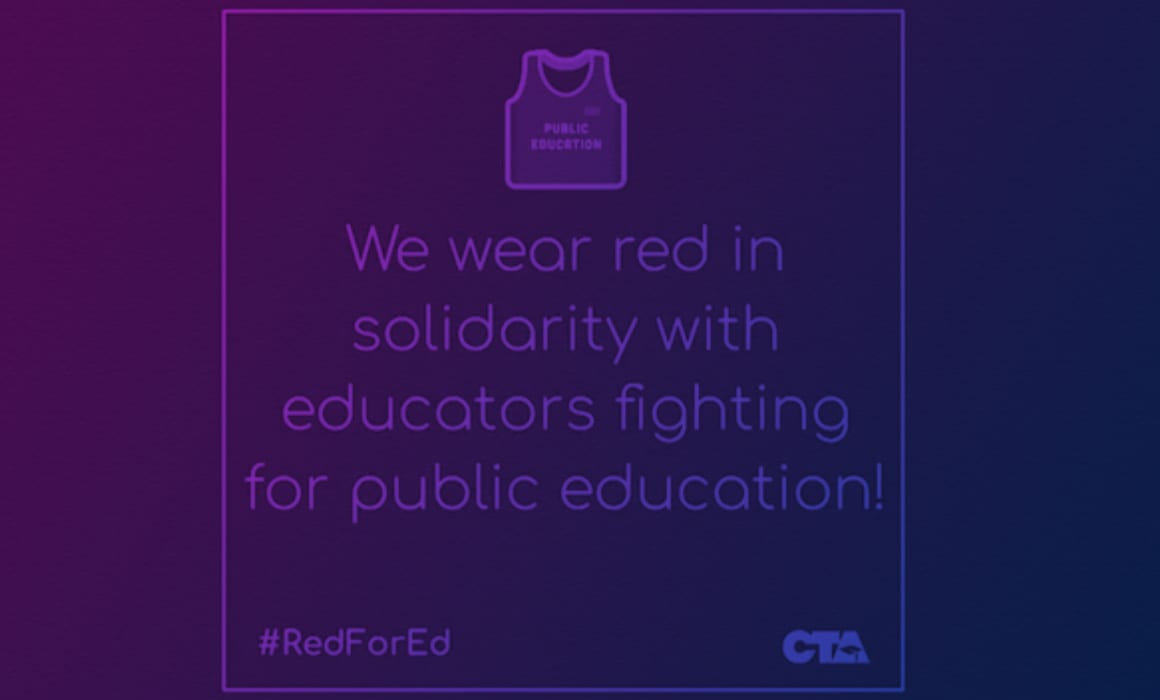 CTA President wears "Red for Ed" to support Public Education