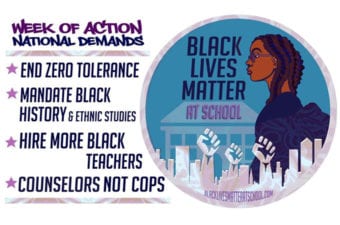 Week of Action national Demands Black Lives Matter at school person standing in picture