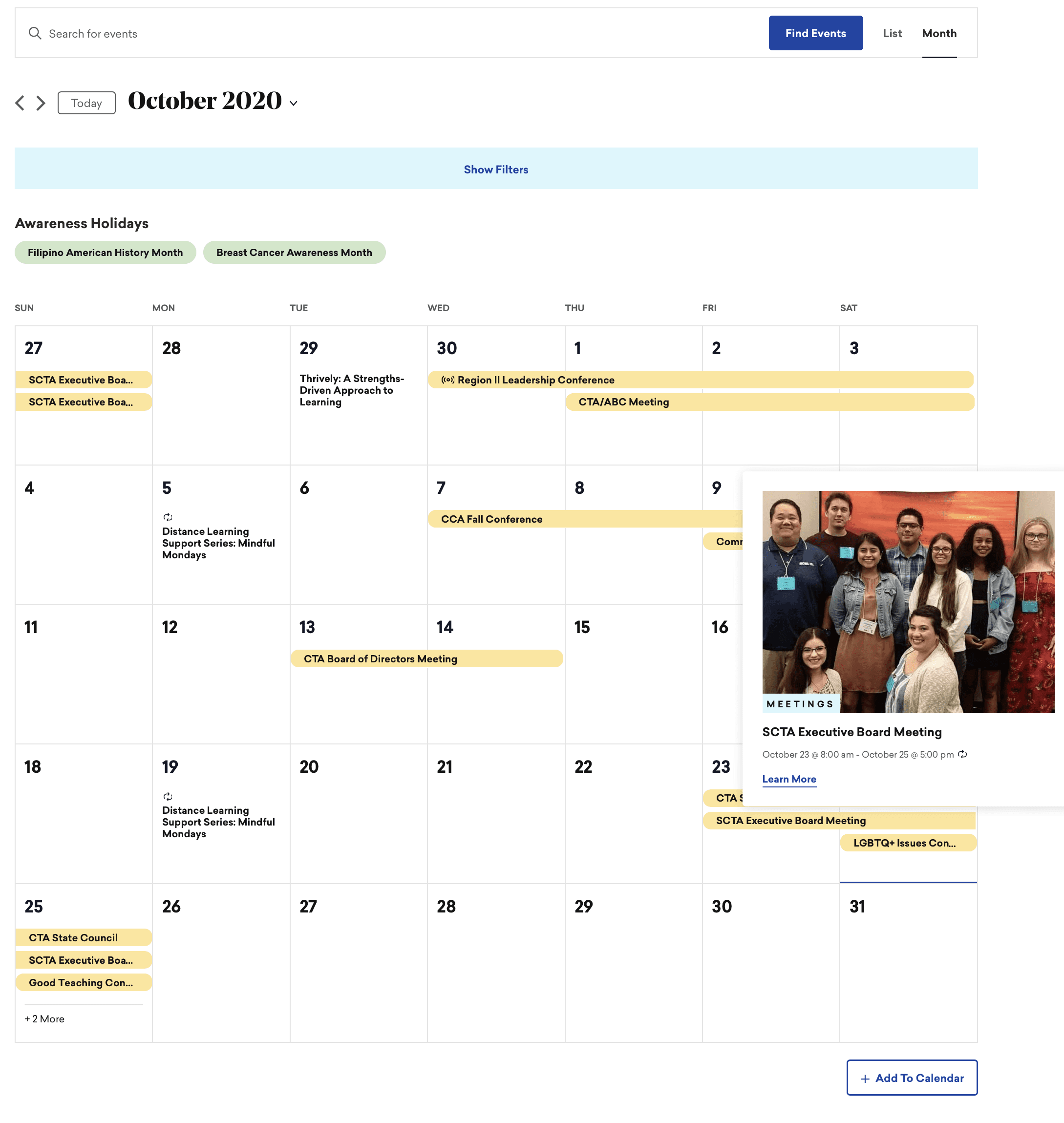View of online calendar