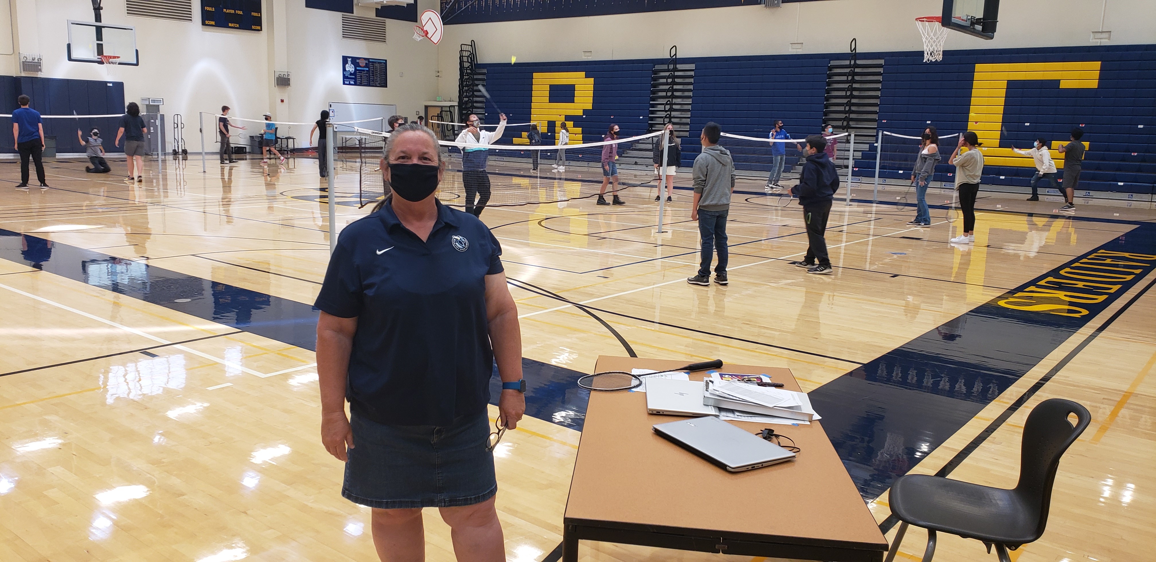 Betsy Erickson at work in the gym.