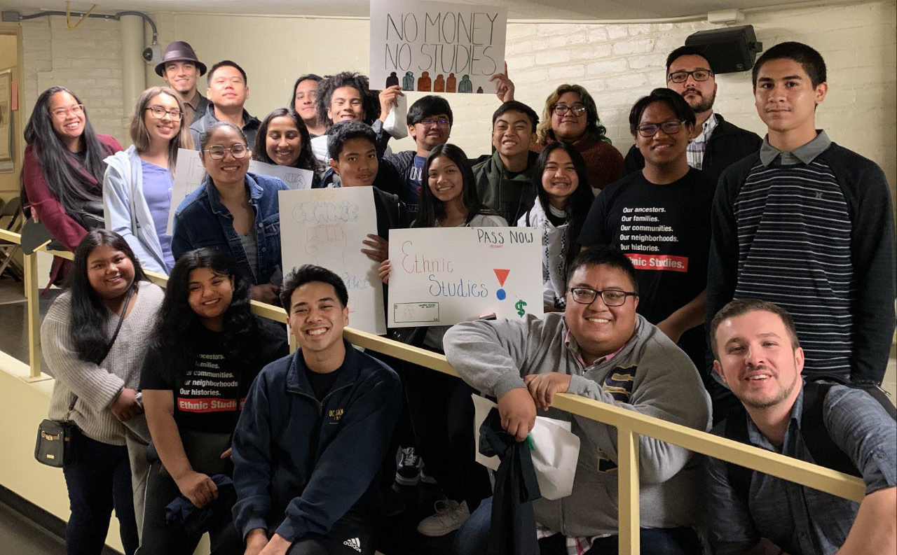 Large group of educators and students who support Stockton's ethnic studies program