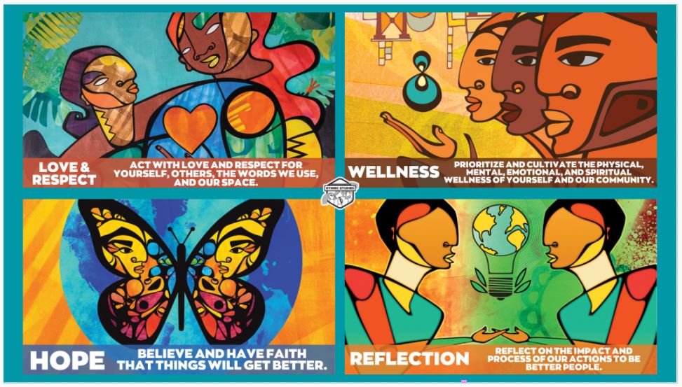 Colorful artwork illustrating principles of ethnic studies