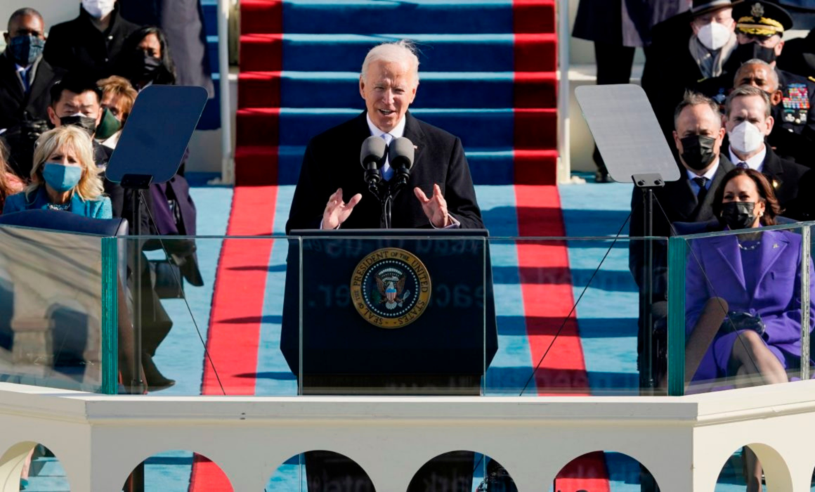 President Joe Biden gives inauguration speech.