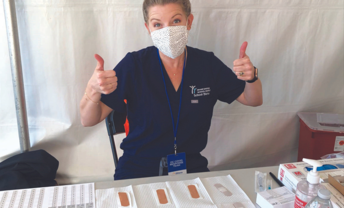 Shadlie Kensrue, full-time credentialed nurse for Irvine Unified School District, promotes COVID-19 vaccinations.