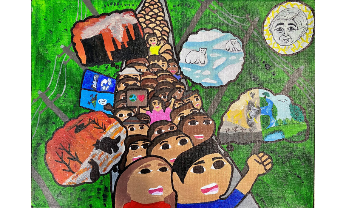Student artwork of people marching submitted to Chavez/Huerta Awards Program