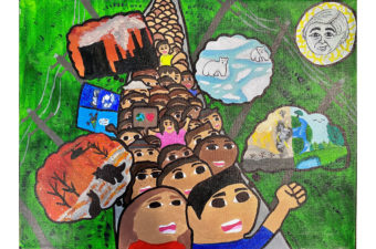 Student artwork of people marching submitted to Chavez/Huerta Awards Program