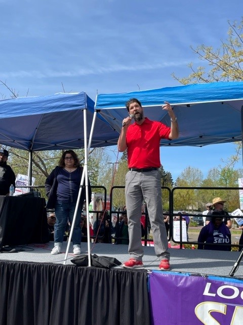 CTA Vice President David Goldberg speaks at the morning rally in Sacramento.