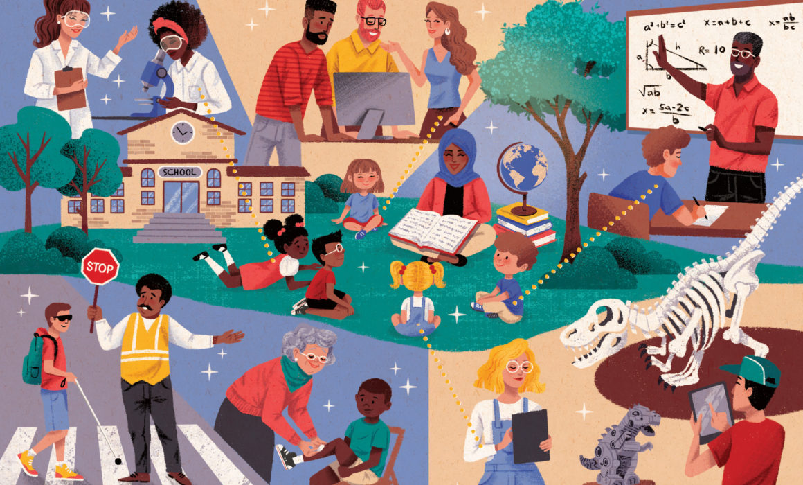 Illustration of teachers inspiring communities and future generations.