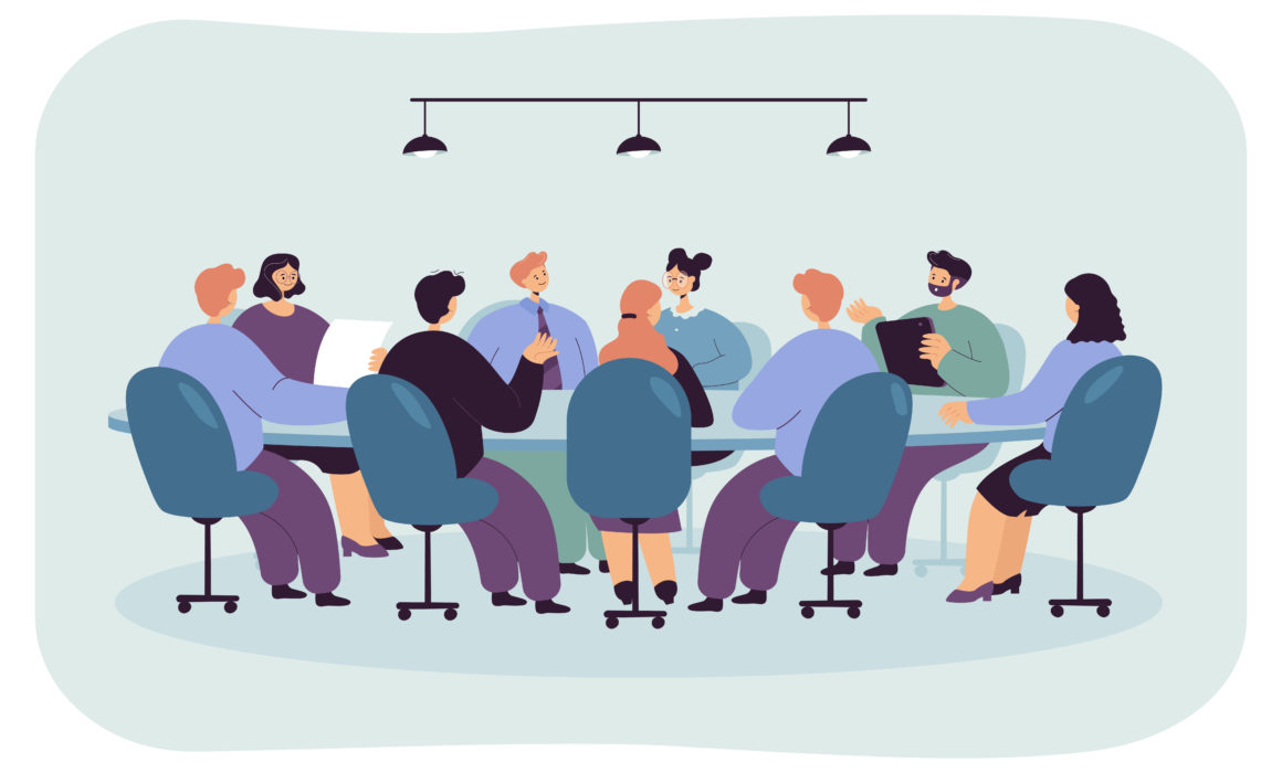 Illustration of people sitting around conference table