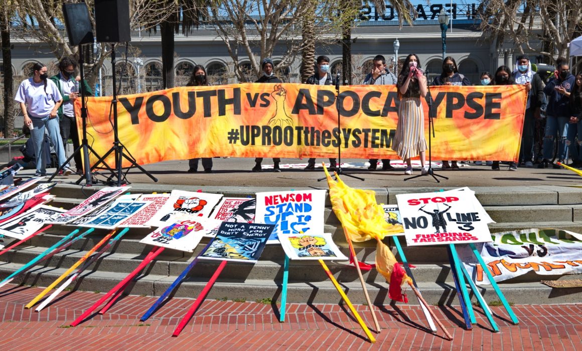 Youth vs. Apocalypse, a group of young climate justice activists, protest in San Francisco.