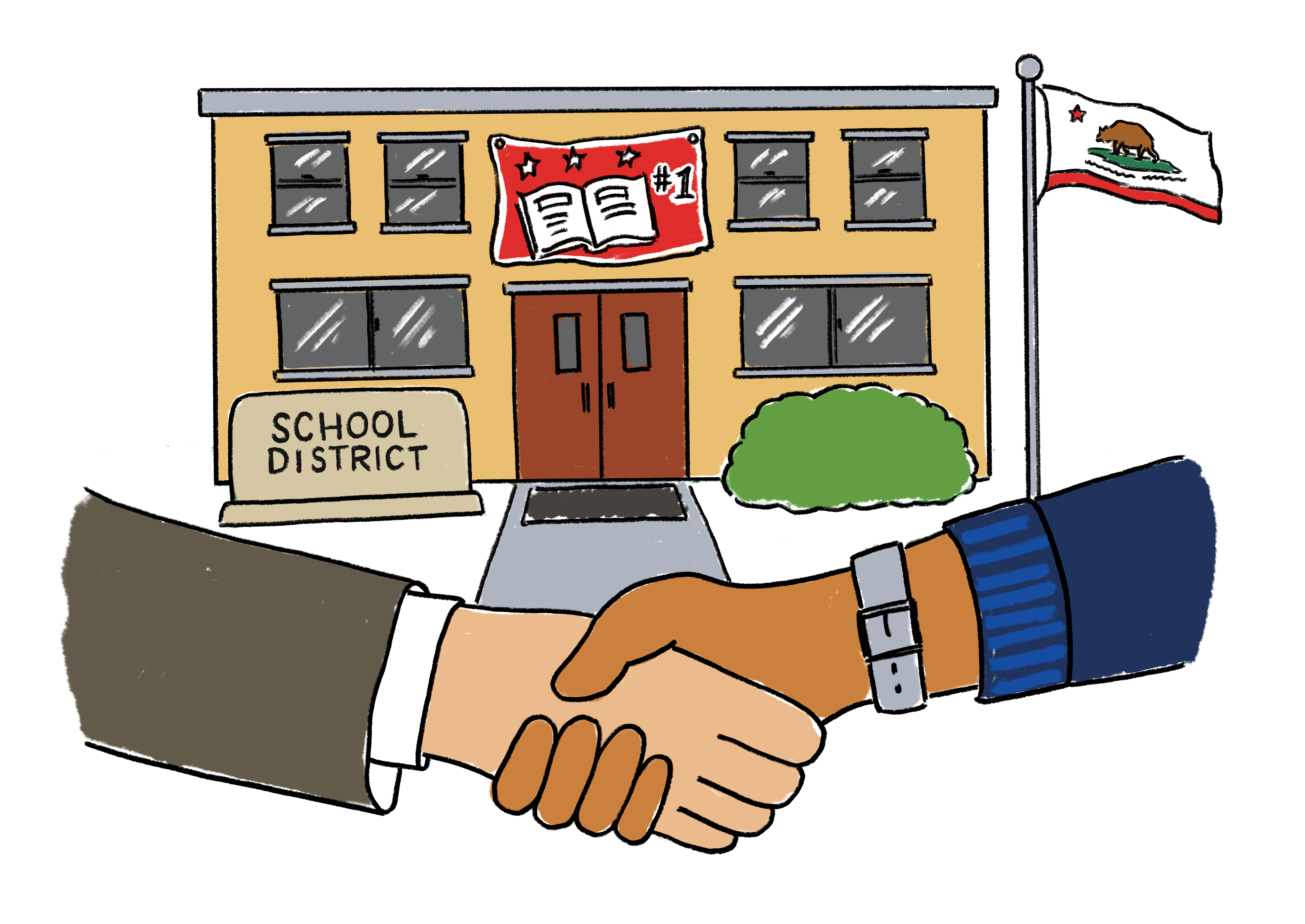 Picture of community school and handshake