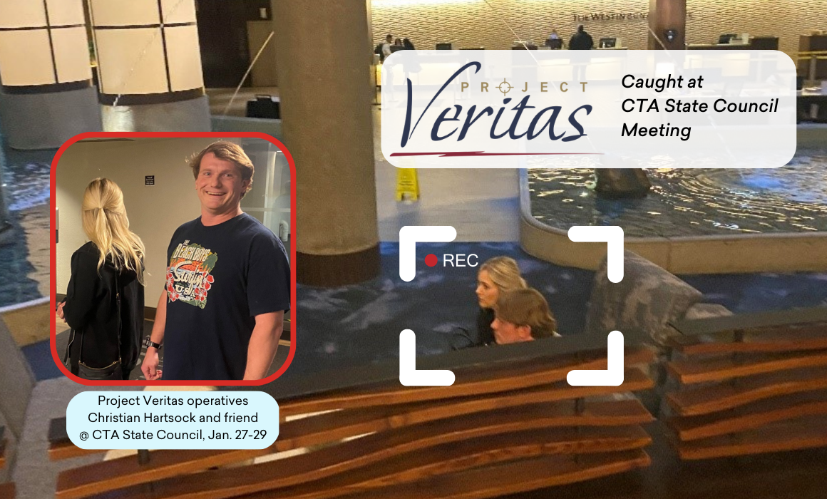 Project Veritas operatives Christian Hartsock and a friend at CTA State Council on January 27 through 29, 2023.