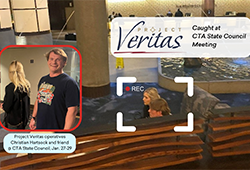 Project Veritas operatives Christian Hartsock and a friend at CTA State Council on January 27 through 29, 2023.