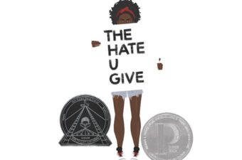 Book cover: a girl holding a sign saying "The Hate U Give"
