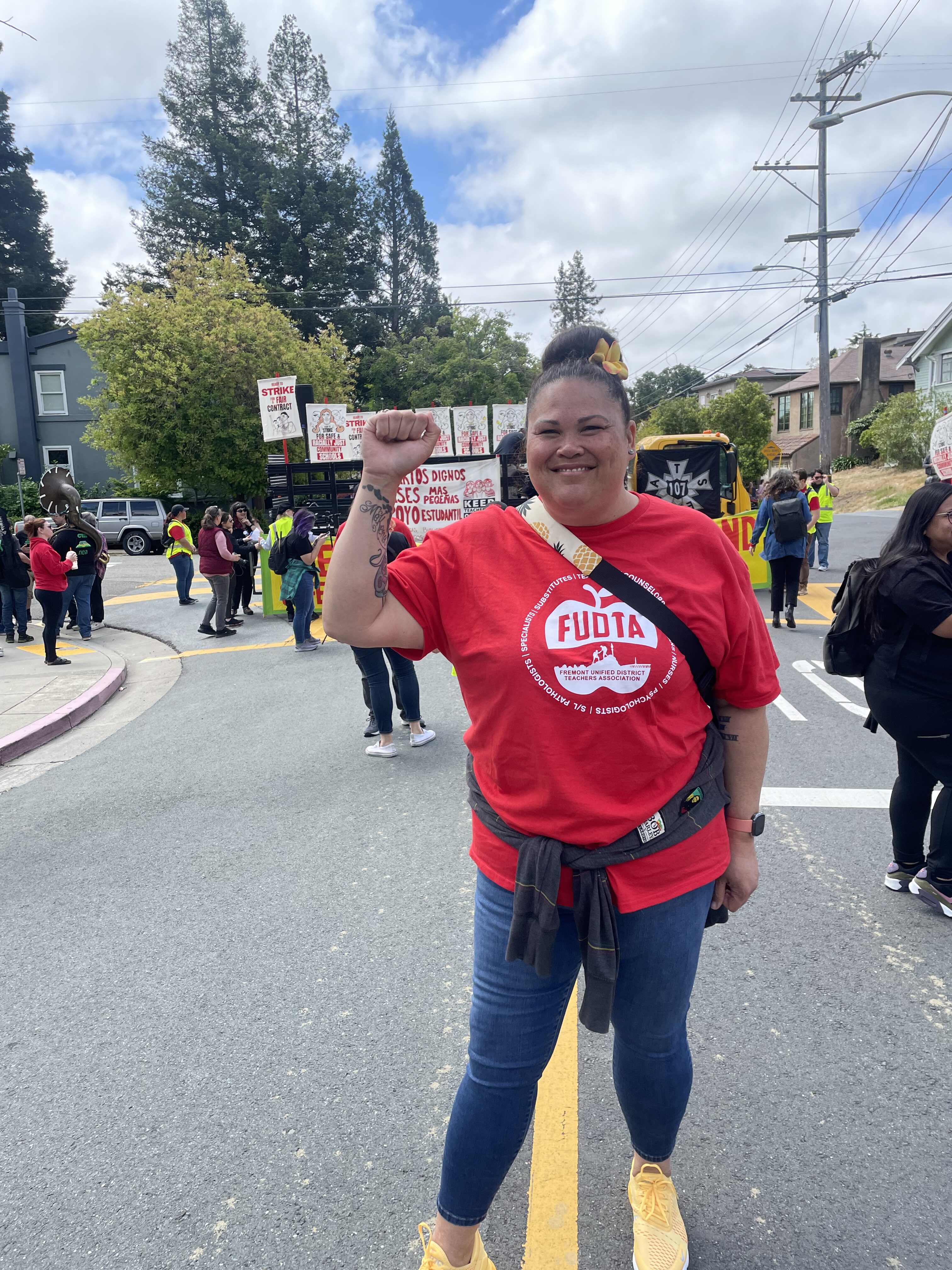 Cara Coleman, Organizing Co-Chair of Fremont Unified District Teachers Association showing solidarity 