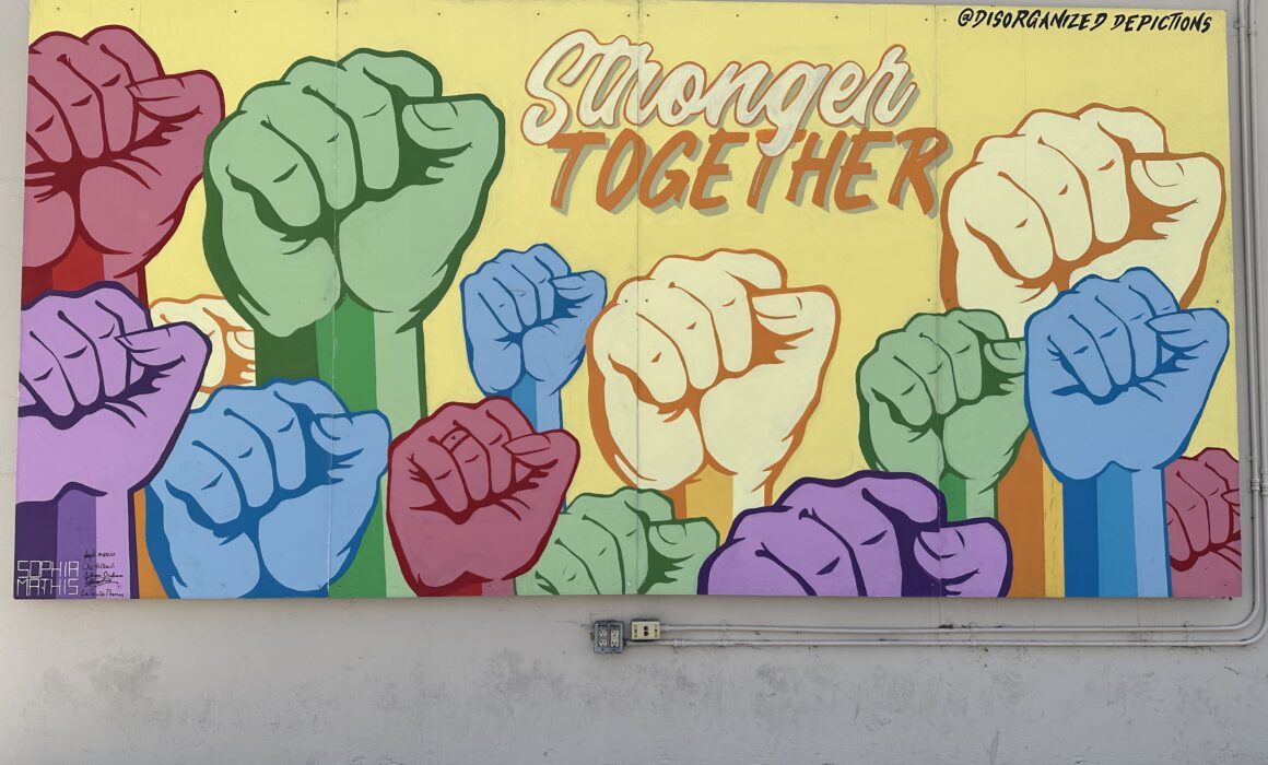 Photo of Stronger Together artwork for community schools