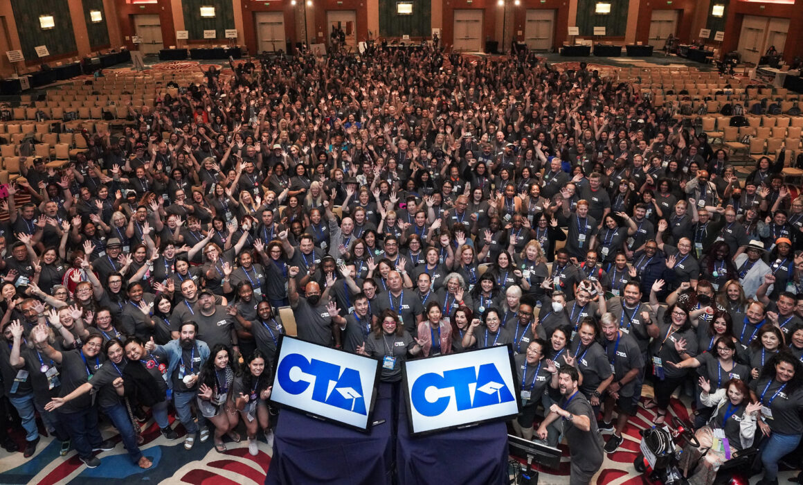 California Teachers Association delegates pose for a photograph at the NEA-RA 2023.