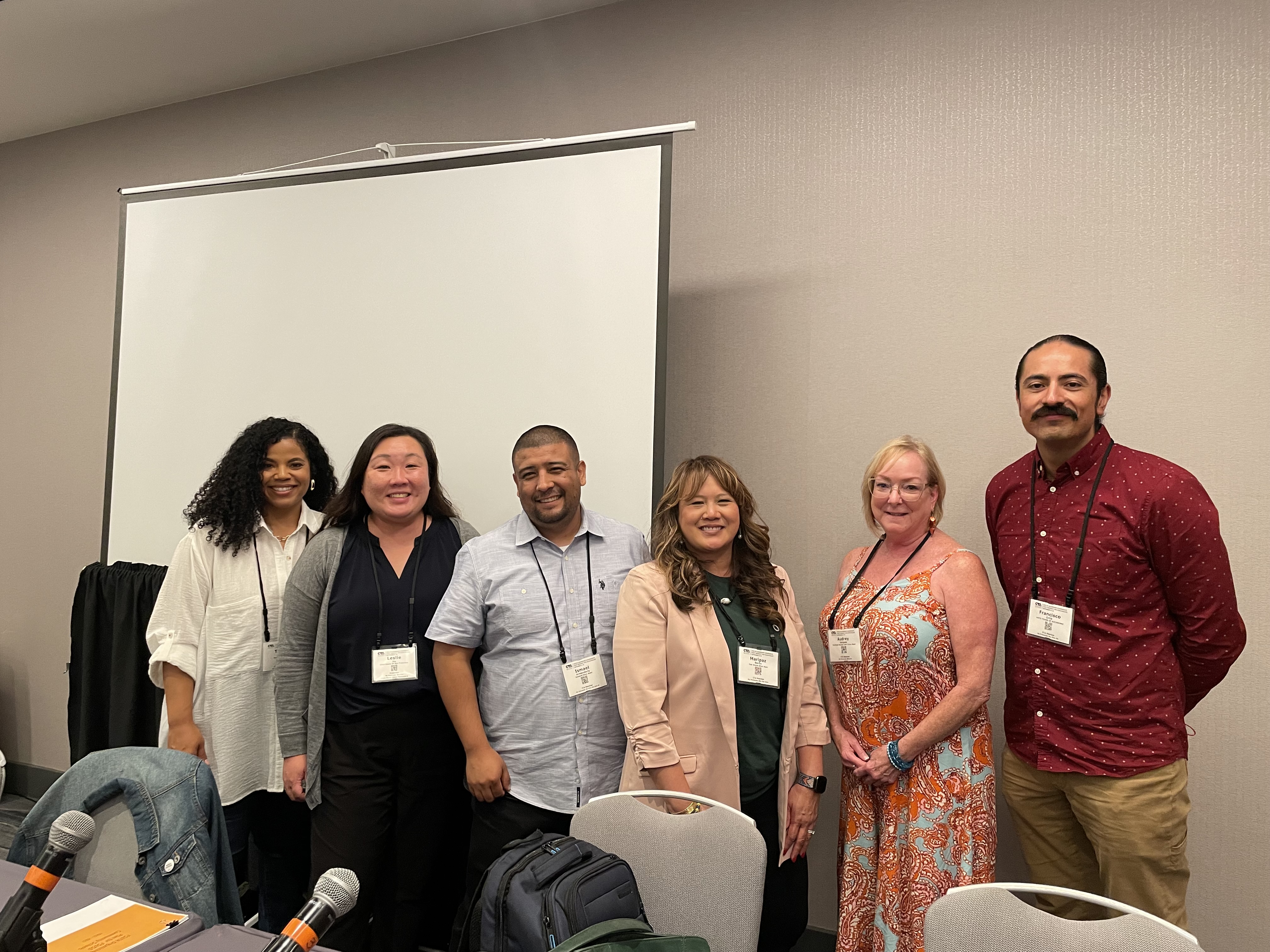 Panel: Community Schools - From left to right: Taunya Jaco (CTA Board of Directors), Leslie Hu (Secretary, UESF), Ismael Armendariz (President, OEA), Maripaz Berlin (President, Oak Grove EA), Audrey Jaques (Organizing Chair, Fairfield-Suisun Unified TA) and Francisco Ortiz (Vice President, UTR)