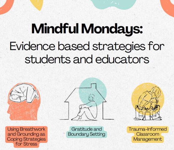 Graphic that reads "Mindful Mondays: Evidence based strategies for students and educators."