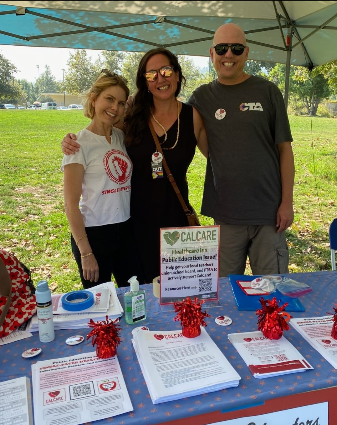 Erika Feresten, left, and CTA members Shelly Ehrke and Mark Norberg are part of the group Educators for Single-Payer.