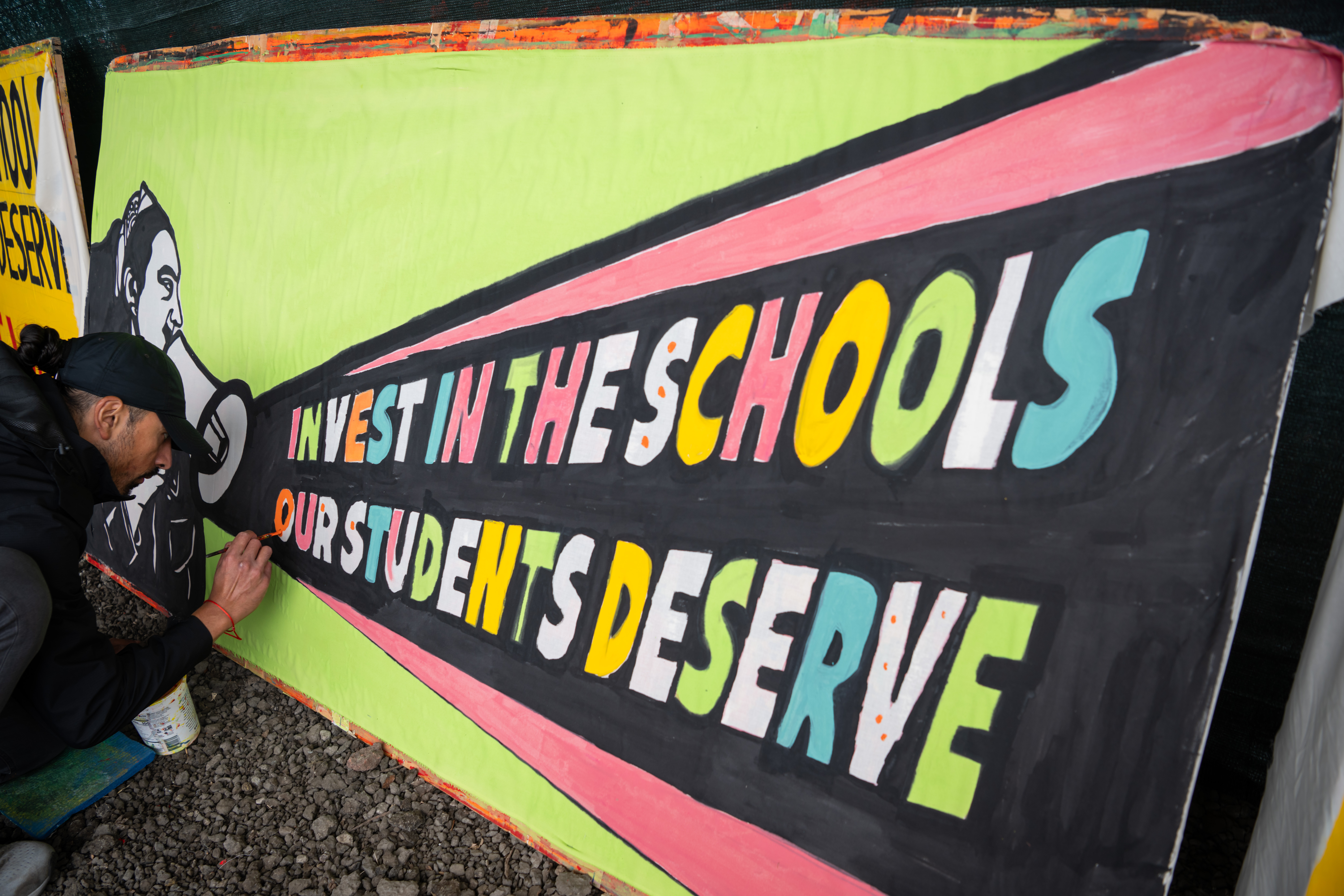 UTR President Francisco Ortiz says of the art build, “We are in the fight of our lives for public education, [so] the loveand support from everyone are very meaningful.”