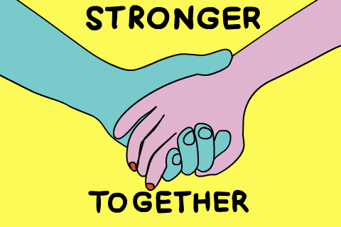 stronger together holding hands