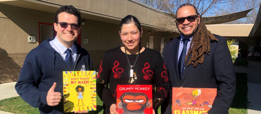 Davis Teachers Association President Victor Lagunes, teacher Liliana Valdez and CTA President E. Toby Boyd at Marguerite Montgomery Elementary School in Davis.